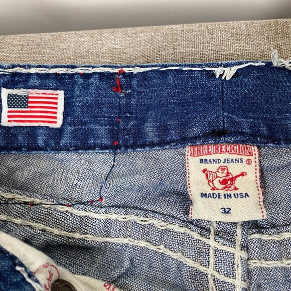 True Religion Billy Super T Denim Jean Men's 32 Blue Thick Stitch Flap Y2K USA - Picture 5 of 15